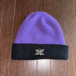 Purple and Black Beanie with Skull Logo